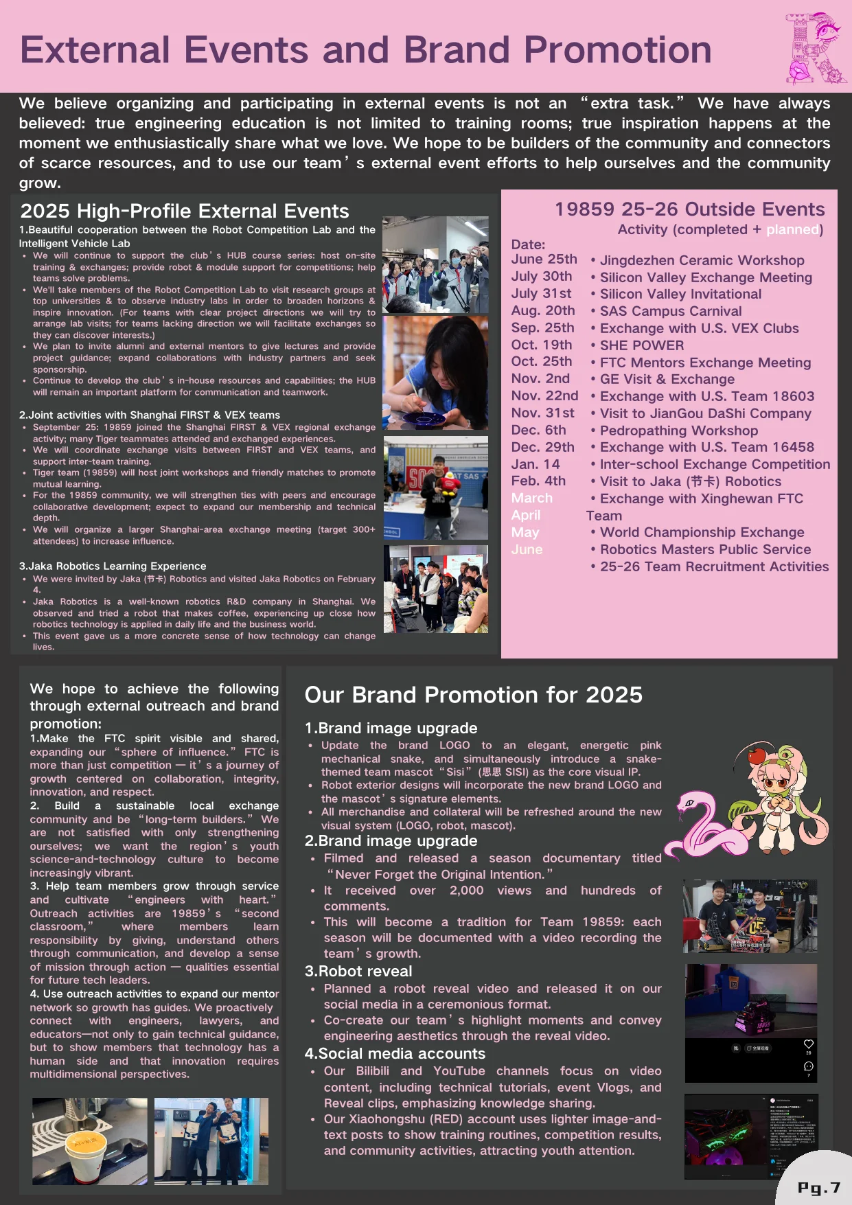 2025–2026 outreach event calendar from the engineering notebook